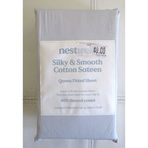 Nestwell Queen Fitted Sheet 400TC Cotton Sateen Lunar Rock Gray True Grip NEW